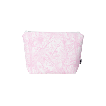 Pink and white marbled pouch on a white background