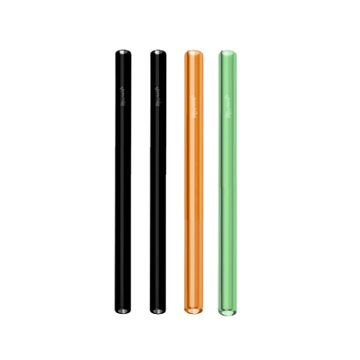 Four cylindrical pens in black, orange, and green on a white background