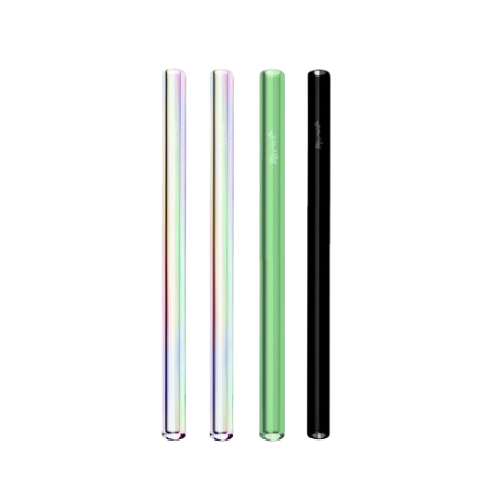 Four straws of different colors on a white background