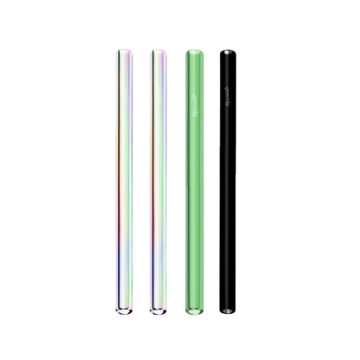 Four straws of different colors on a white background