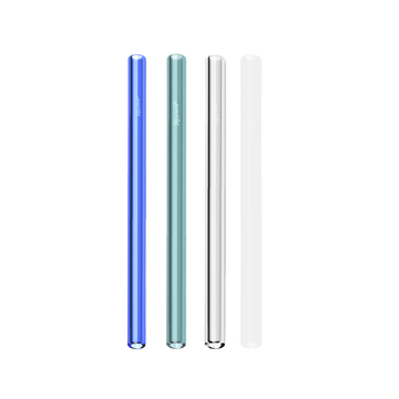 Four colorful straws in blue, green, silver, and white on a white background