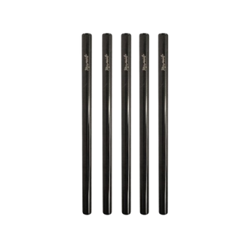 Set of five black pencils on a white background