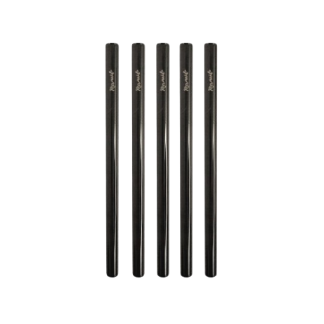 Set of five black pencils on a white background