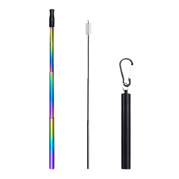Multicolored telescopic pole with black brush and black holder on a white background