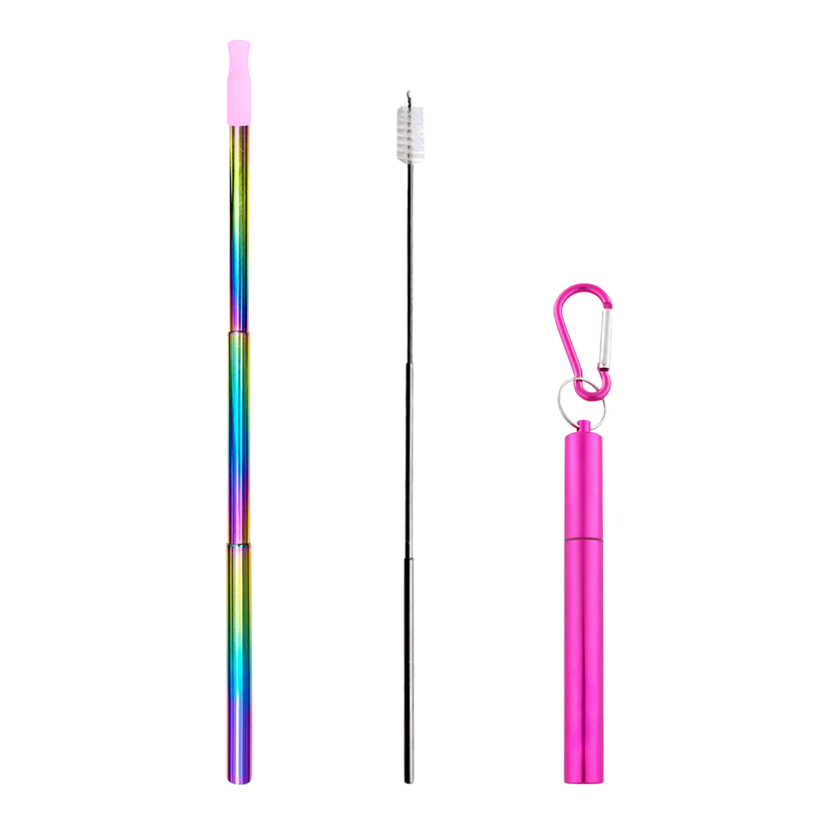 Multicolored telescopic cleaning stick with pink holder on a white background