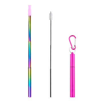 Multicolored telescopic cleaning stick with pink holder on a white background
