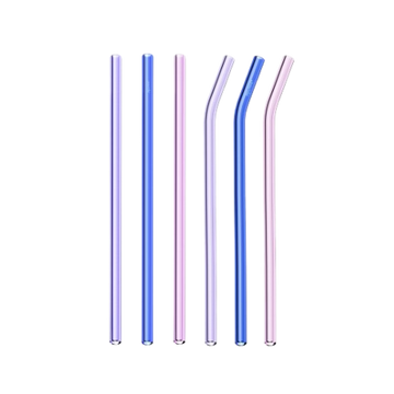 Set of six colorful glass straws on a white background