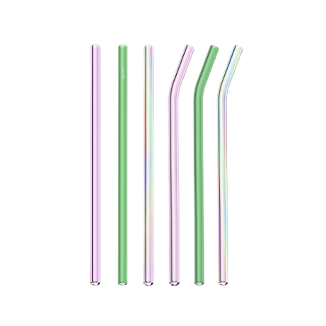 Set of colorful glass straws on a white background