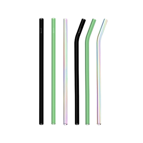 Set of metal straws in various colors on a white background