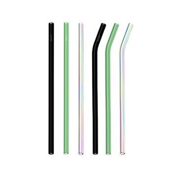 Set of metal straws in various colors on a white background
