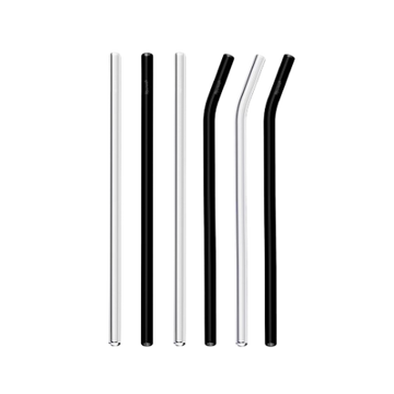 Set of black and clear glass straws on a white background